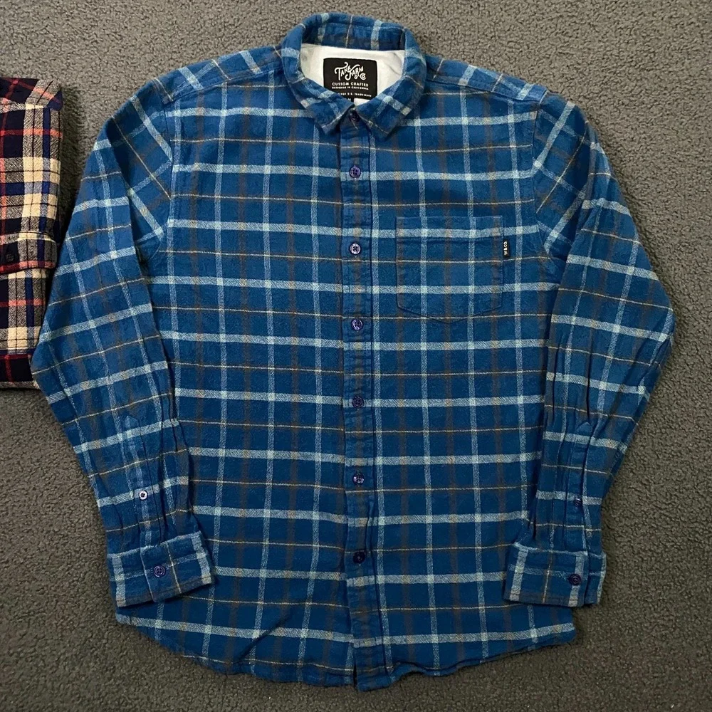 Tank Farm & Co Set of 2 Shirts Mens Medium Slim Flannel Button Up Plaid Cotton - Picture 4 of 11